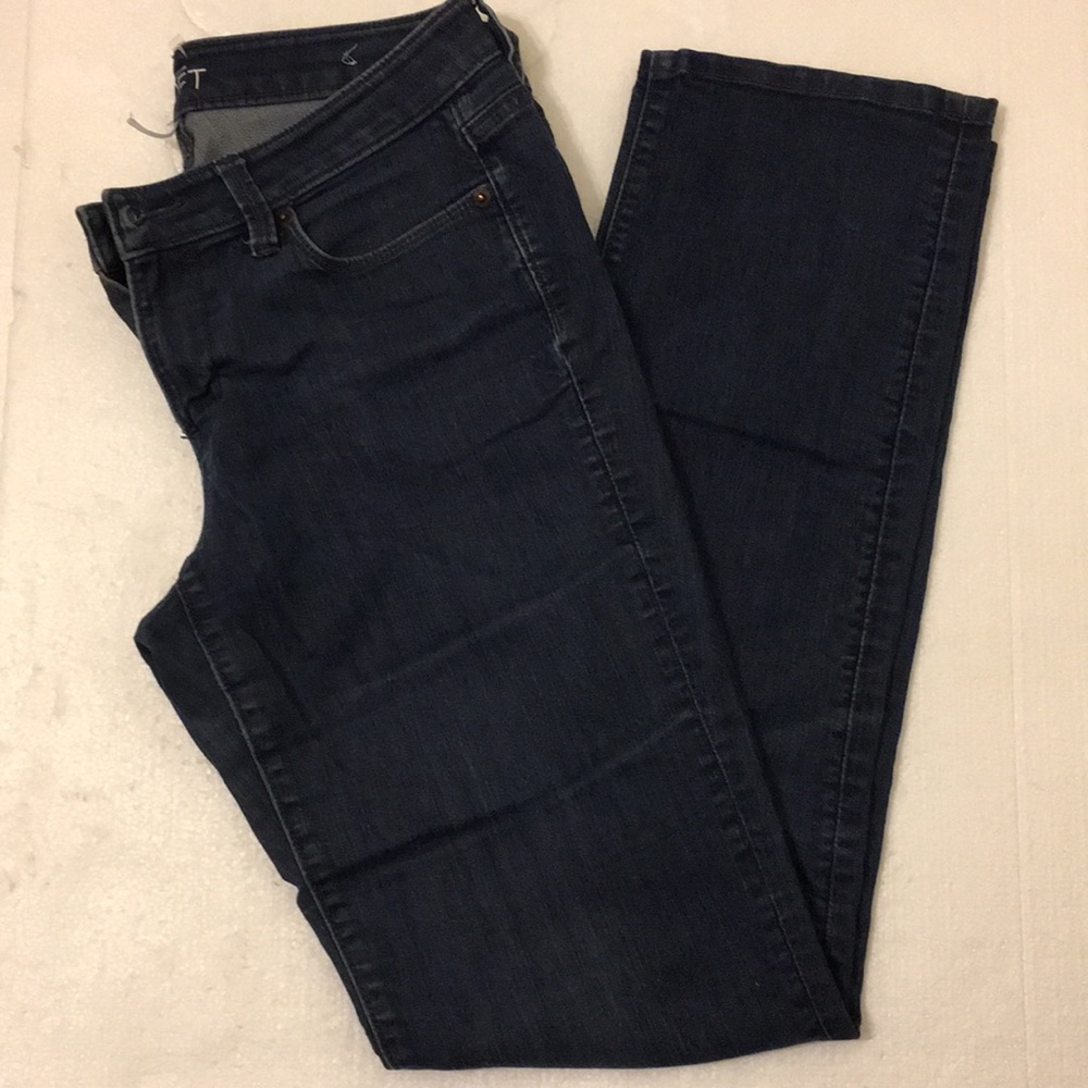 Ann Taylor Loft modern straight jeans, dark blue.